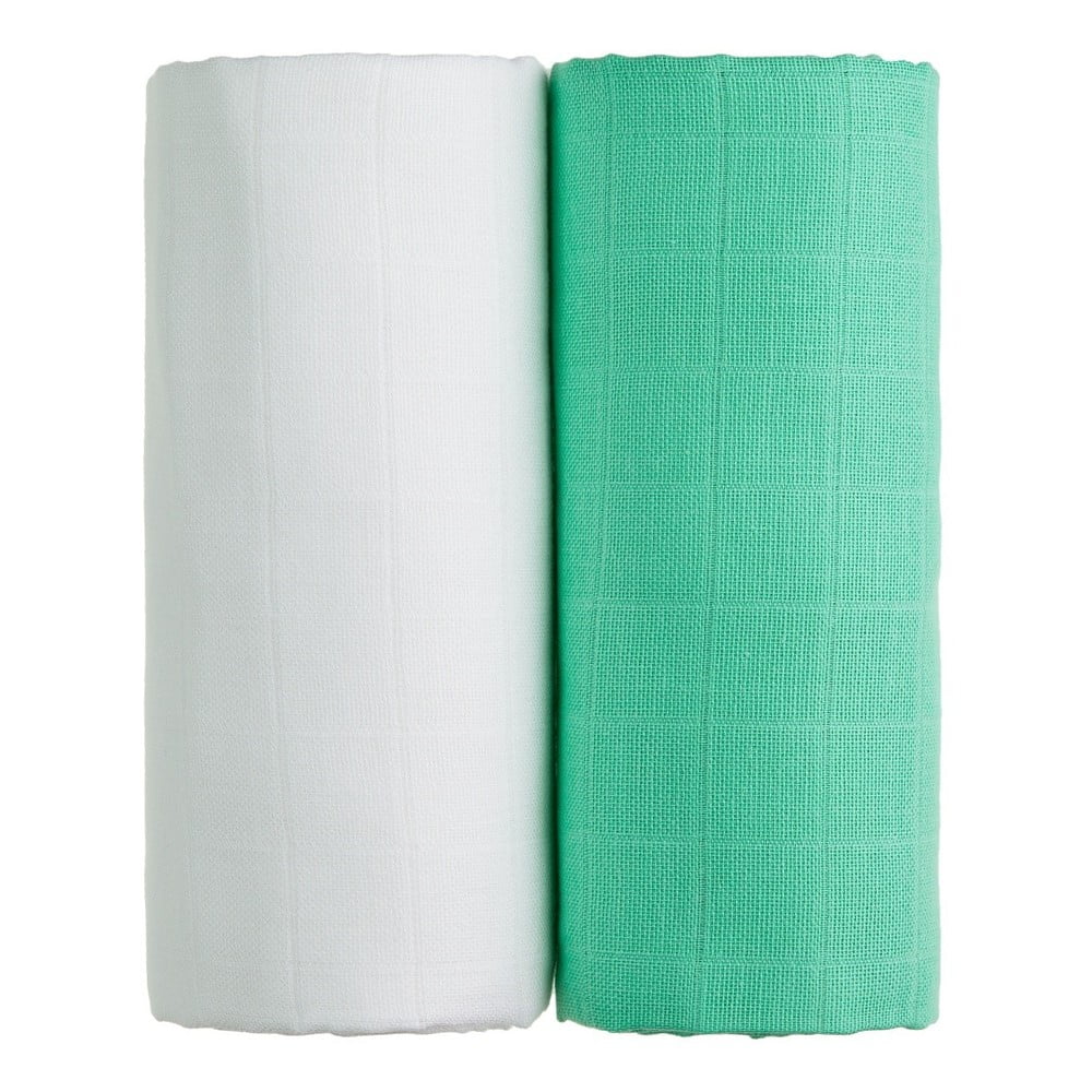 E-shop Súprava 2 bavlnených osušiek v bielej a zelenej farbe T-TOMI Tetra, 90 x 100 cm