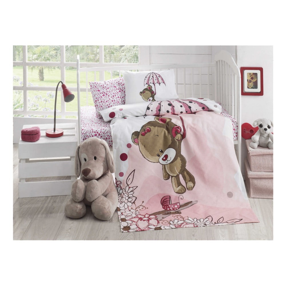 E-shop Detská prešívaná bavlnená prikrývka cez posteľ Baby Pique Pinkie, 95 x 145 cm