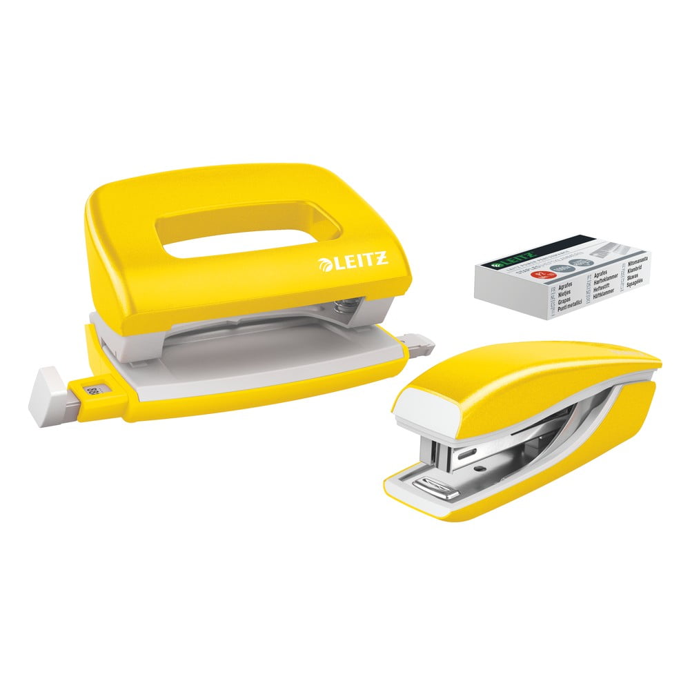 E-shop Bielo-žltý set mini zošívačky a dierovač Leitz