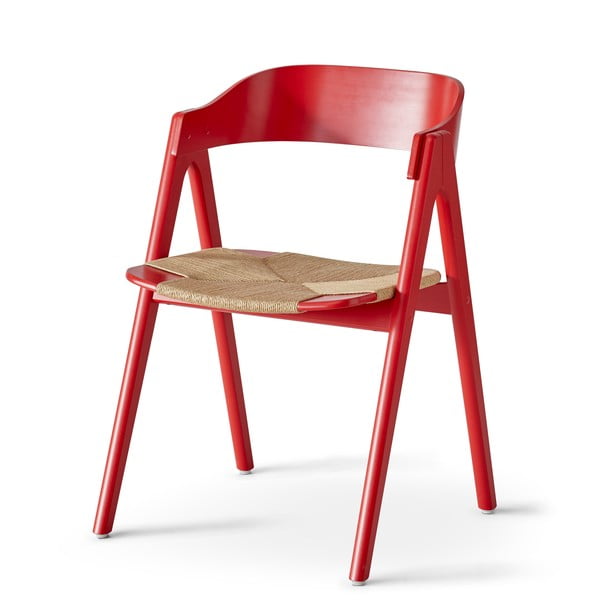 Červená jedálenská stolička z bukového dreva s ratanovým sedákom Findahl by Hammel Mette