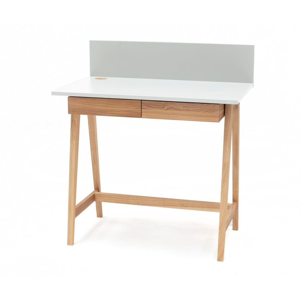 E-shop Biely písací stôl s podnožím z jaseňového dreva Ragaba Luka, dĺžka 85 cm