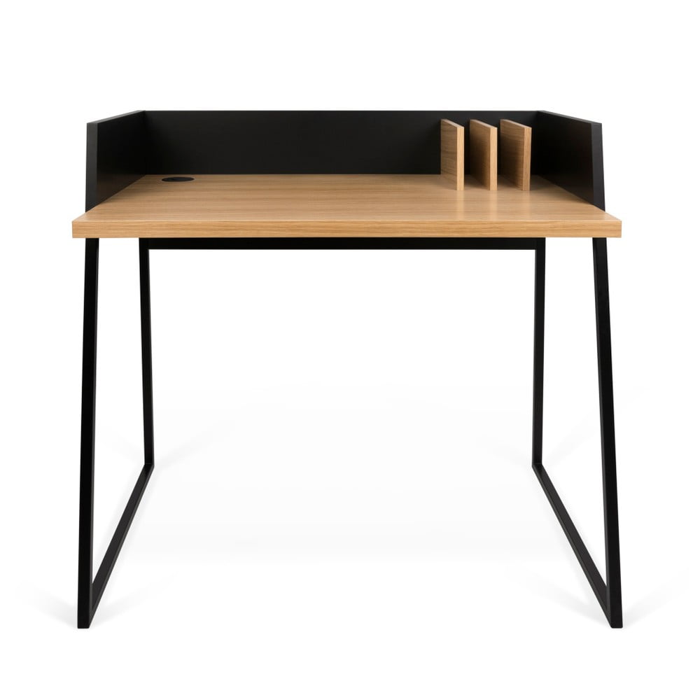 E-shop Čierny pracovný stôl s detailmi v dekore dubového dreva TemaHome Volga