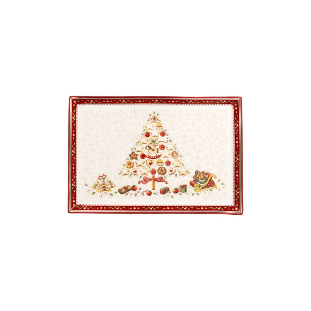 E-shop Červený a béžový porcelánový tanier s vianočným motívom Villeroy & Boch, 40 x 27,5 cm