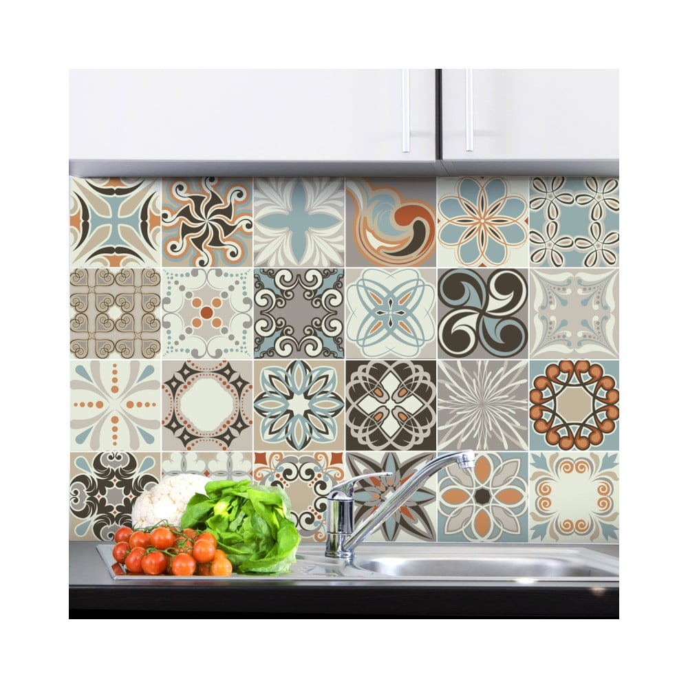 Obrázok Sada 24 nástenných samolepiek Ambiance Wall Stickers Cement Tiles Rumba, 15 × 15 cm