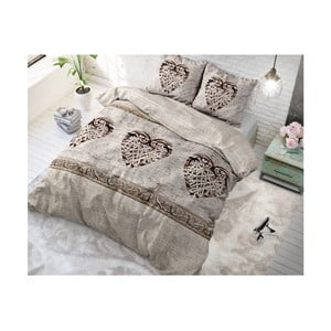 Bavlnené posteľné obliečky Sleeptime Hearts Vintage Taupe, 140 x 220 cm