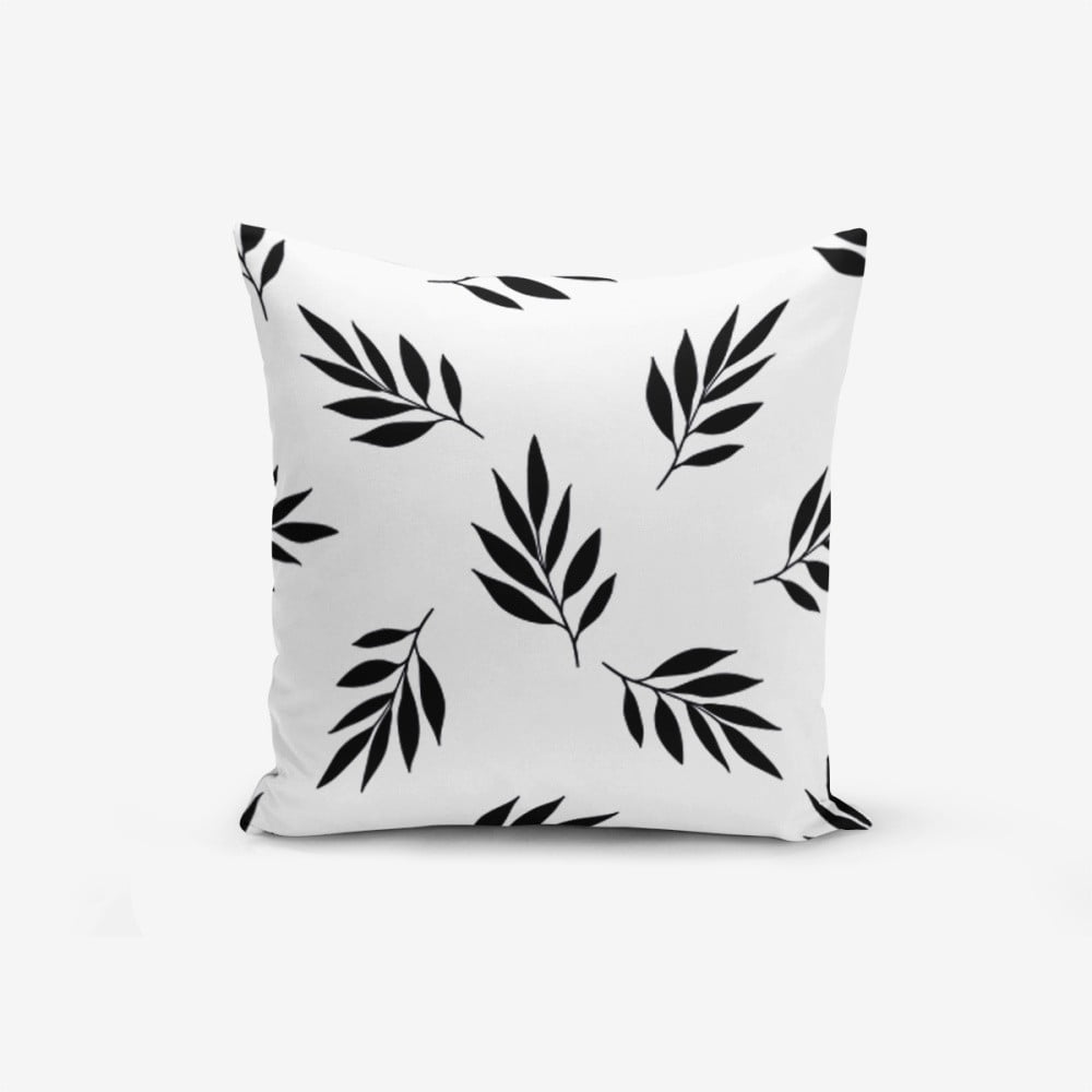 E-shop Čierno-biela obliečka na vankúš s prímesou bavlny Minimalist Cushion Covers Black White Leaf, 45 × 45 cm