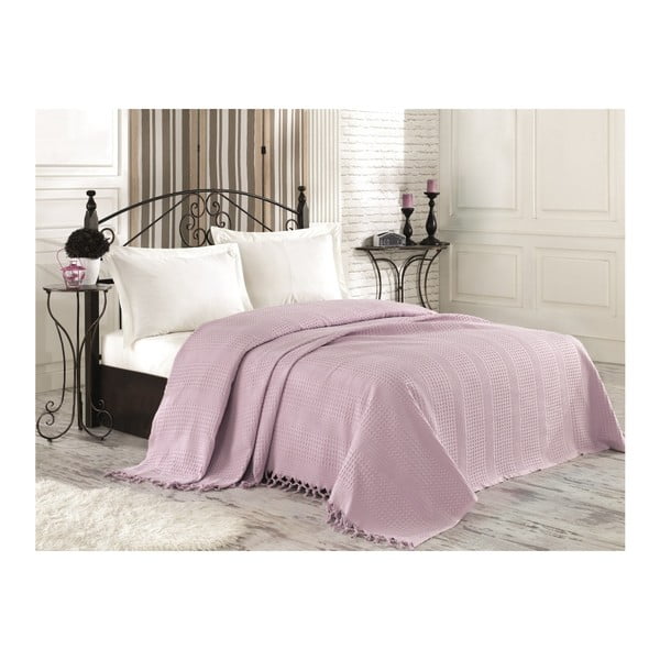 Svetlofialový bavlnený pléd cez posteľ na dvojlôžko Tarry, 220 × 240 cm