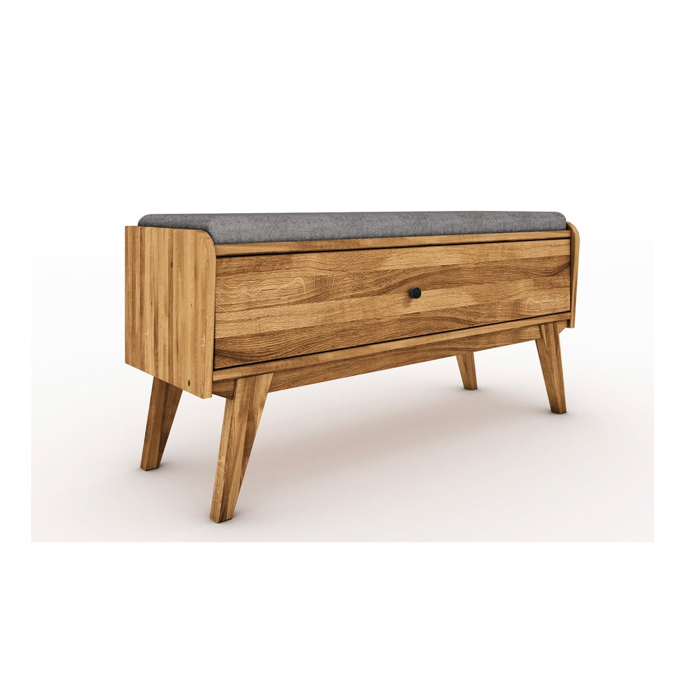 E-shop Lavica s úložným priestorom z dubového dreva so svetlosivým sedákom Retro - The Beds