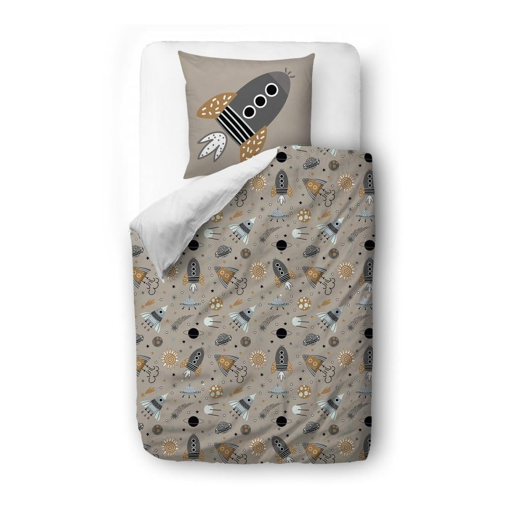 E-shop Detská bavlnená saténová posteľná bielizeň Butter Kings Cosmos hnedá, 100 x 130 cm