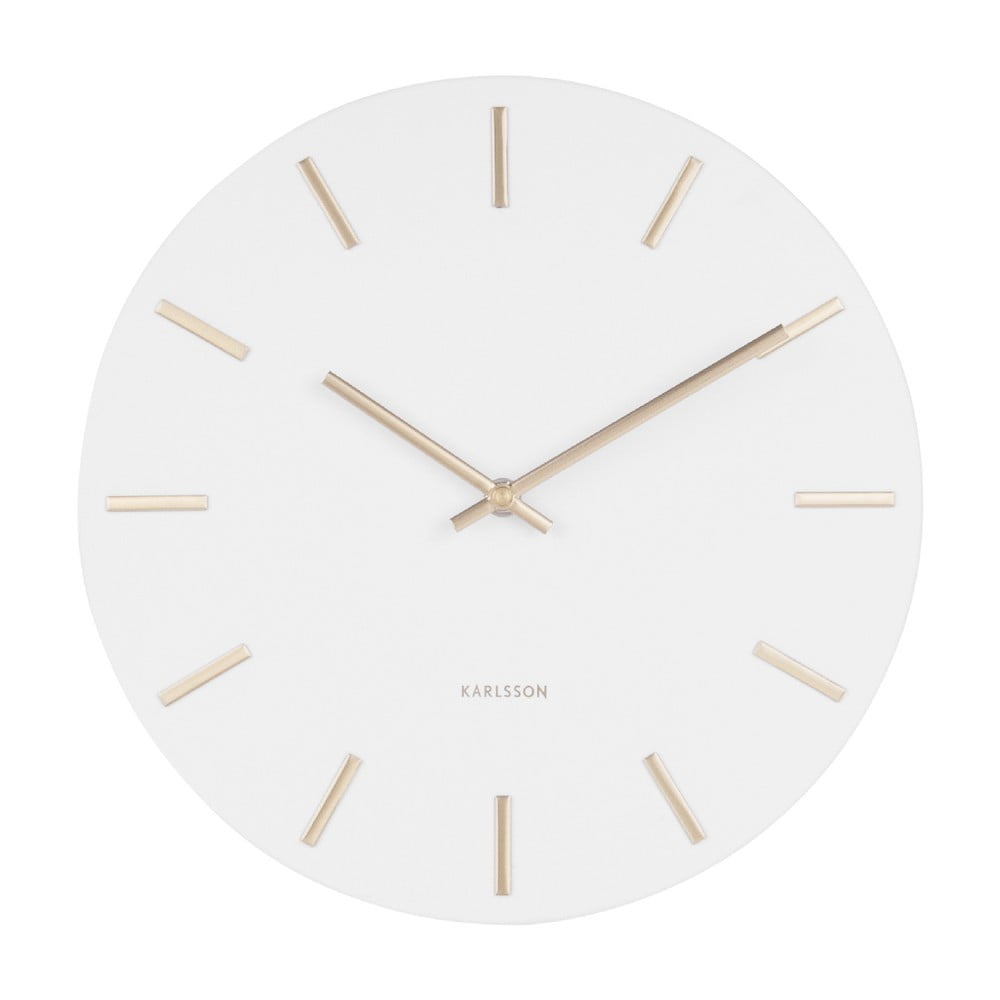 E-shop Biele nástenné hodiny s ručičkami v zlatej farbe Karlsson Charm, ø 30 cm