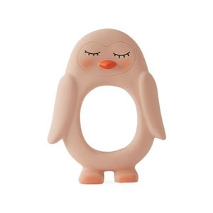 Ružové hryzadlo pre deti z prírodnej gumy OYOY Penguin