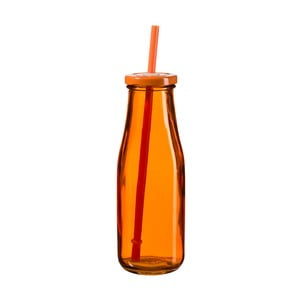 Tmavooranžová fľaša s viečkom a slamkou SUMMER FUN II BUNT, 440 ml