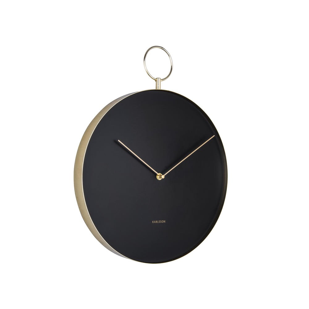 E-shop Čierne kovové nástenné hodiny Karlsson Hook, ø 34 cm