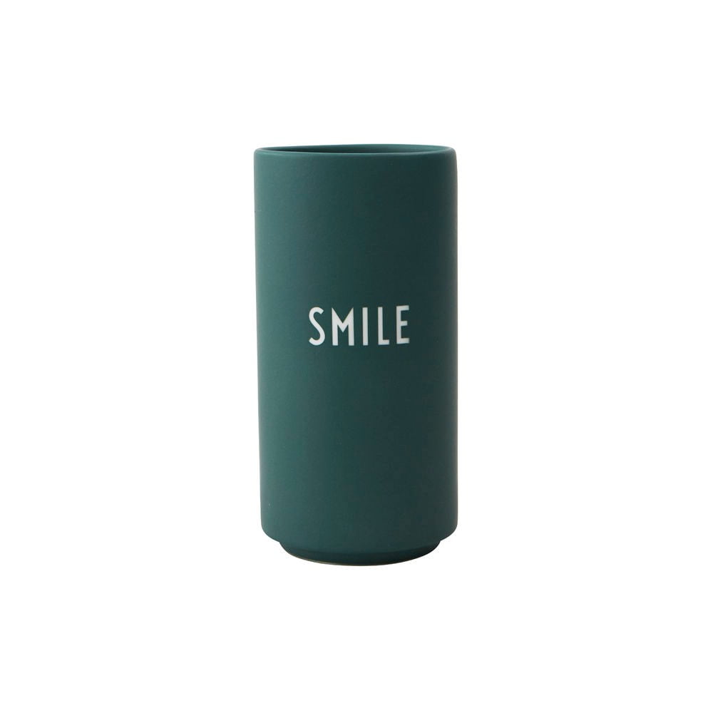Tmavozelená porcelánová váza Design Letters Smile, výška 11 cm