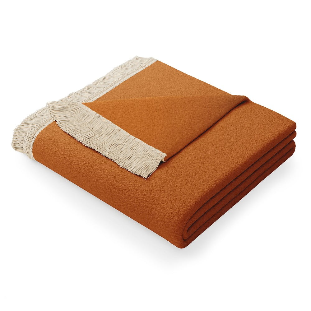 E-shop Oranžová deka s prímesou bavlny AmeliaHome Franse, 150 x 200 cm