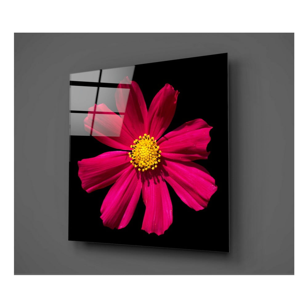 E-shop Čierno-červený sklenený obraz Insigne Flowerina, 30 × 30 cm